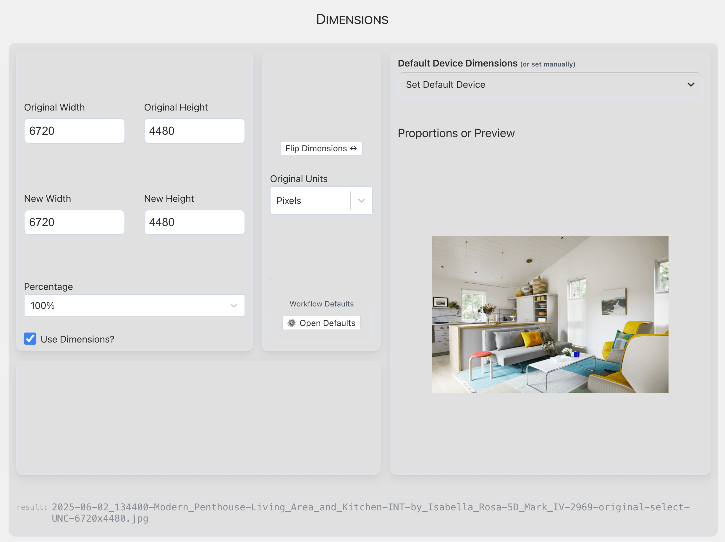 The Dimensions Panel