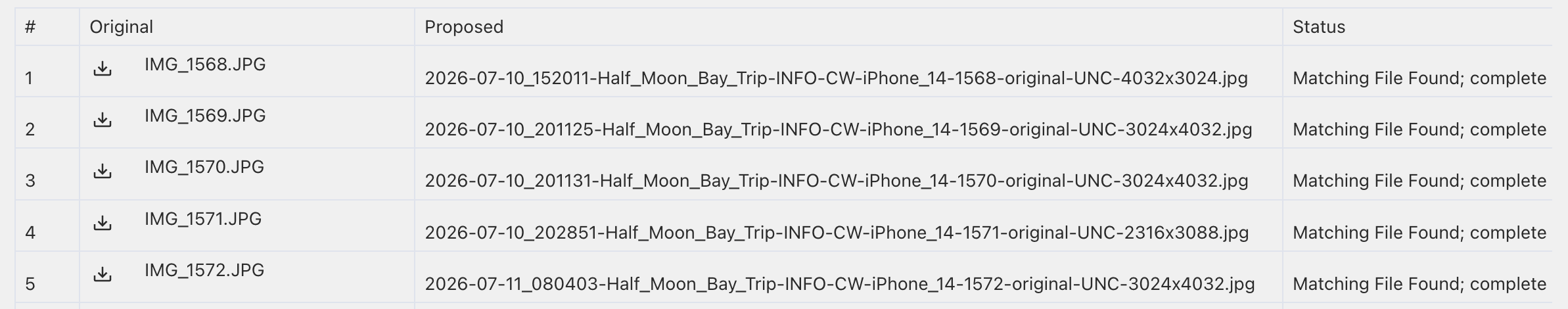 Batch Filenames Panel Processed Files