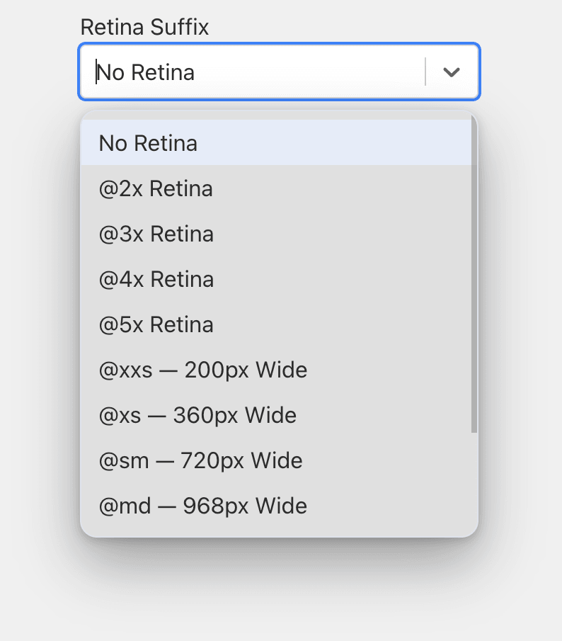 Retina Suffix Dropdown