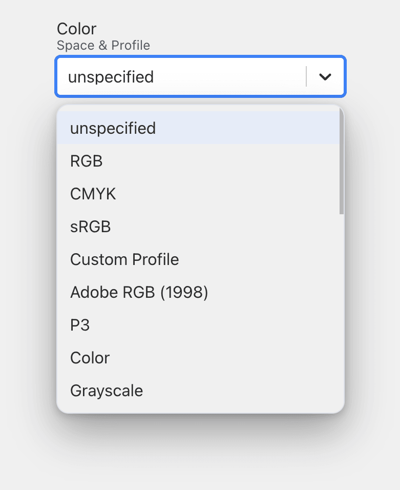 Color Space Dropdown Field