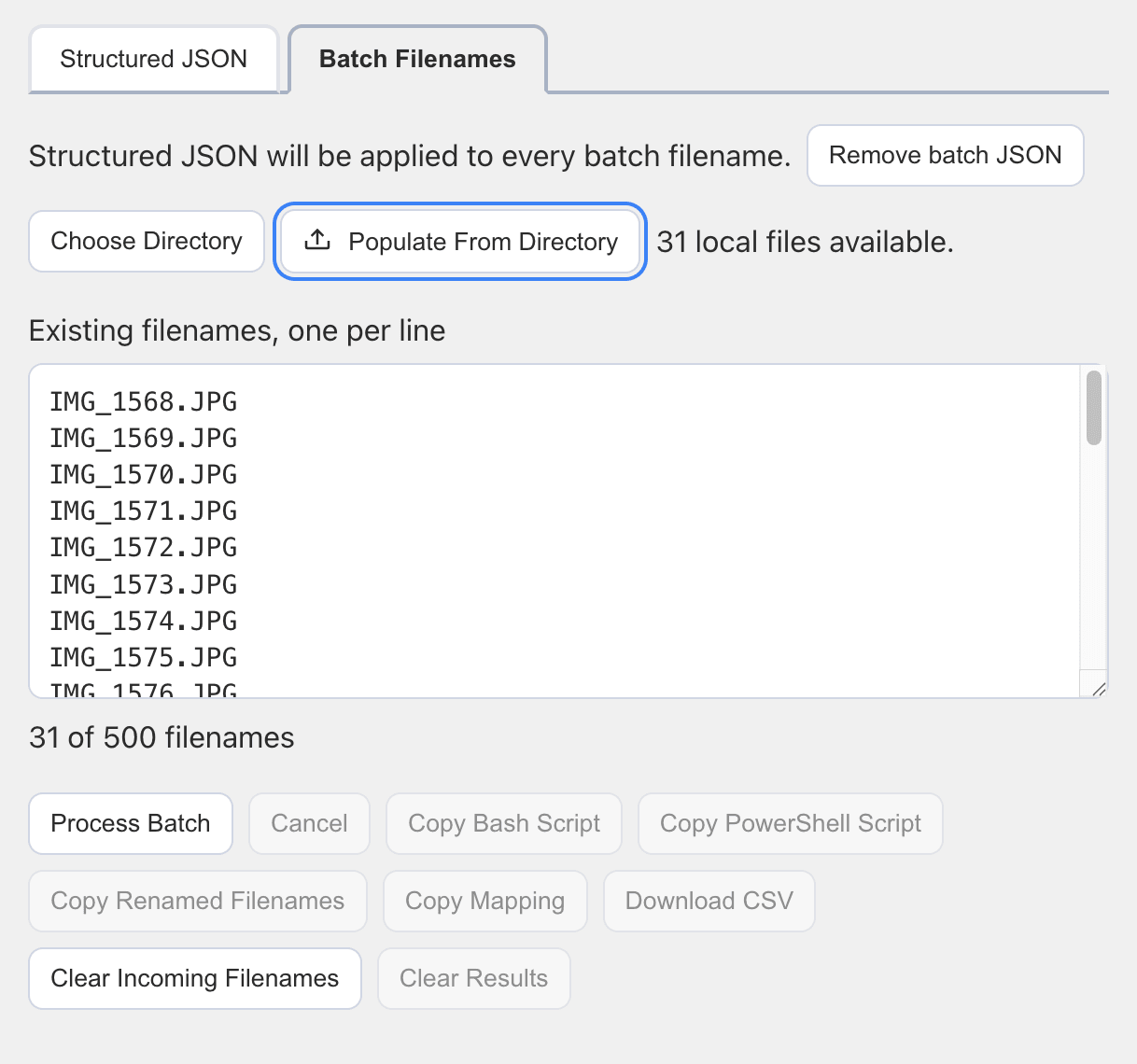 Batch Filenames Panel List of Files from Chosen Directory